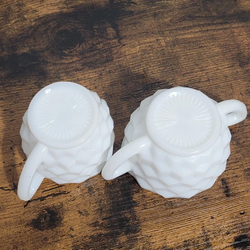 Anchor Hocking Milk Glass Sugar Creamer White Cube Diamond Pattern